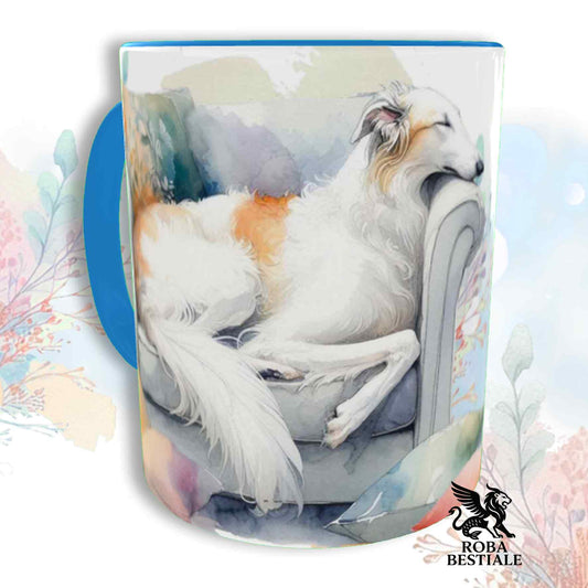 Tazza SOFT LIFE - BORZOI Bianco e Arancio - In Ceramica, colore a scelta - 330 ml