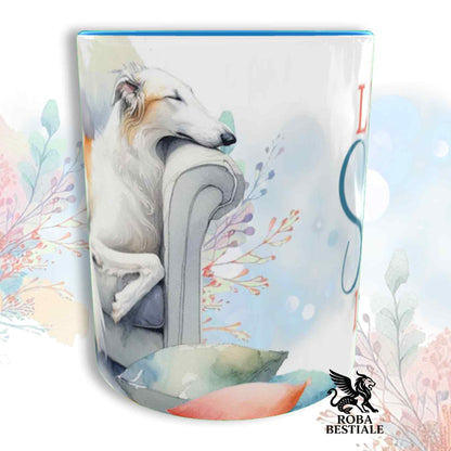 Tazza SOFT LIFE - BORZOI Bianco e Arancio - In Ceramica, colore a scelta - 330 ml