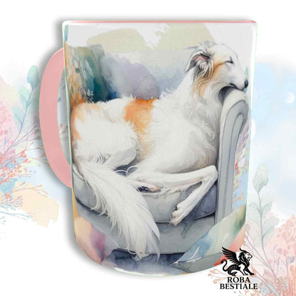Tazza SOFT LIFE - BORZOI Bianco e Arancio - In Ceramica, colore a scelta - 330 ml