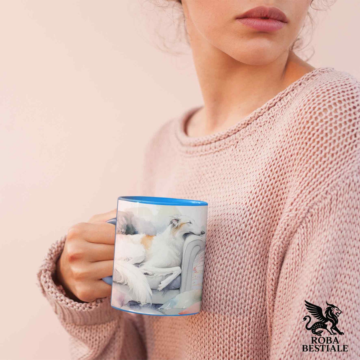 Tazza SOFT LIFE - BORZOI Bianco e Arancio - In Ceramica, colore a scelta - 330 ml