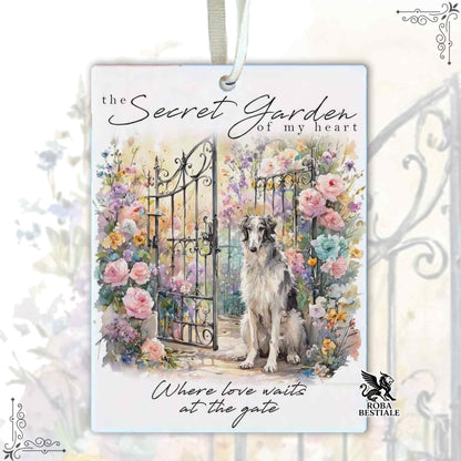Profumatore SECRET GARDEN - LEVRIERO RUSSO - BORZOI Bianco e Grigio - In Feltro, con cordino - 7,5 x 10 cm