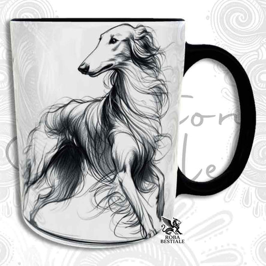 Tazza ACTION DOODLE - BORZOI - In Ceramica, con manico e interno colorato - 330 ml