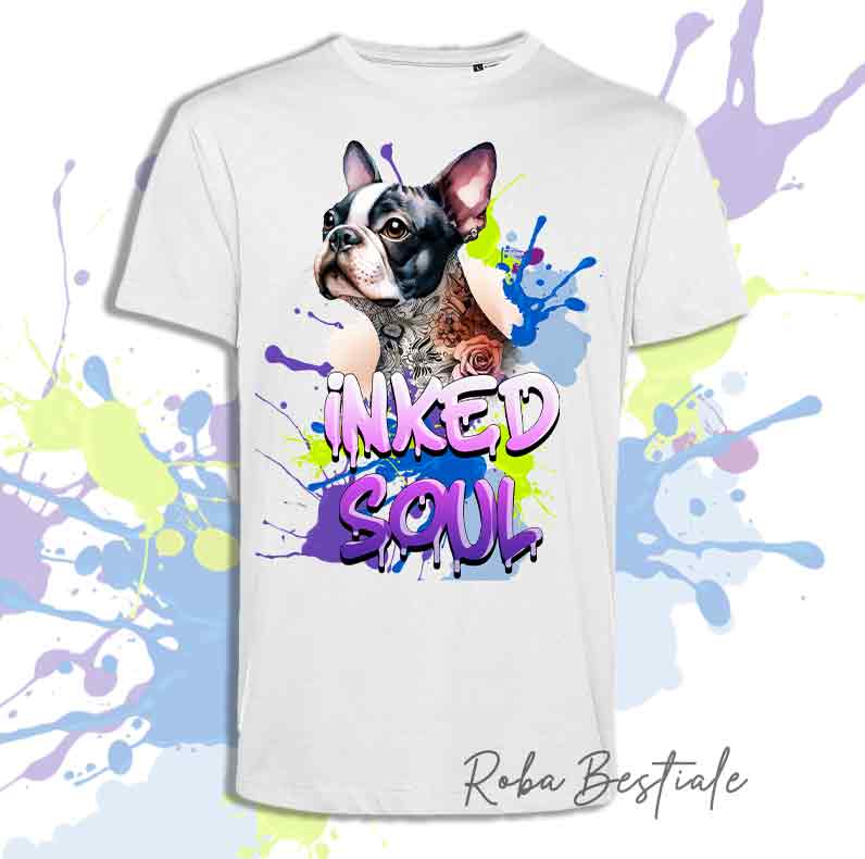 T-Shirt INKED SOUL - BOSTON TERRIER Bianco & Nero
