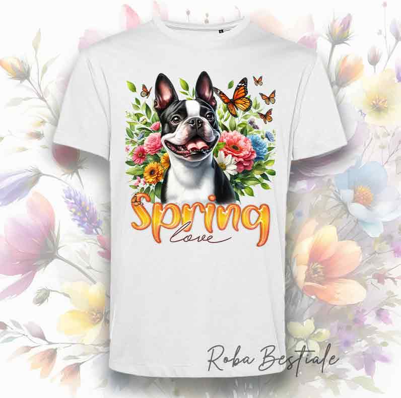 T-Shirt SPRING LOVE - BOSTON TERRIER Bianco & Nero
