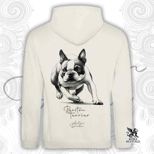 Felpa ACTION DOODLE - BOSTON TERRIER - Con Cappuccio e Tasconi, diversi colori, Unisex - dalla XS alla 3XL