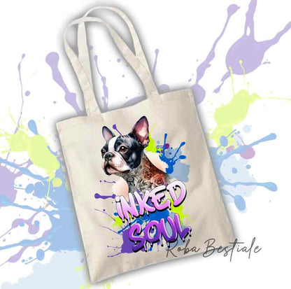 Shopper INKED SOUL - BOSTON TERRIER Bianco & Nero