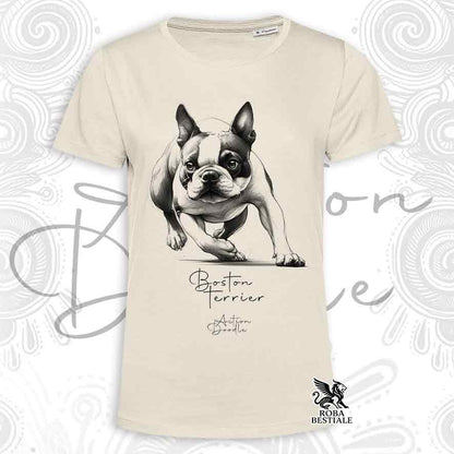 T-shirt ACTION DOODLE - BOSTON TERRIER - Blanc ou Beige, pour Homme ou Femme - du XS au 5XLL