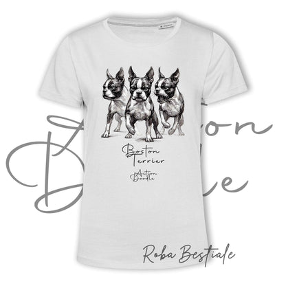 T-Shirt ACTION DOODLE - BOSTON TERRIER 1 - 100% Cotone, Bianca, Uomo o Donna - dalla XS alla 5XL