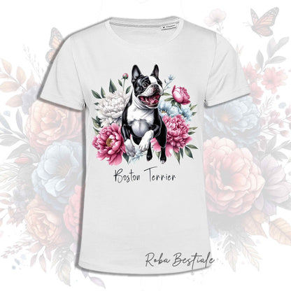 T-Shirt PEONY - BOSTON TERRIER Bianco e Nero - Bianca, Uomo o Donna - dalla XS alla 5XL