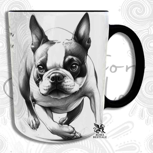 Tazza ACTION DOODLE - BOSTON TERRIER - In Ceramica, con manico e interno colorato - 330 ml