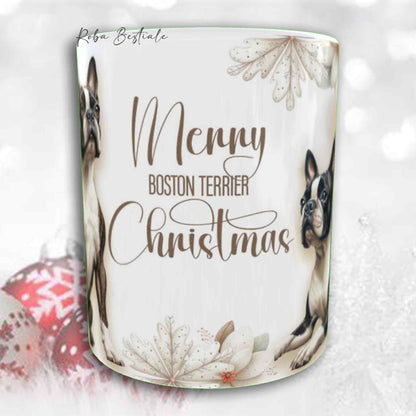 Tazza COZY WINTER - BOSTON TERRIER Tigrato - In Ceramica, con manico color Oro - 330 ml