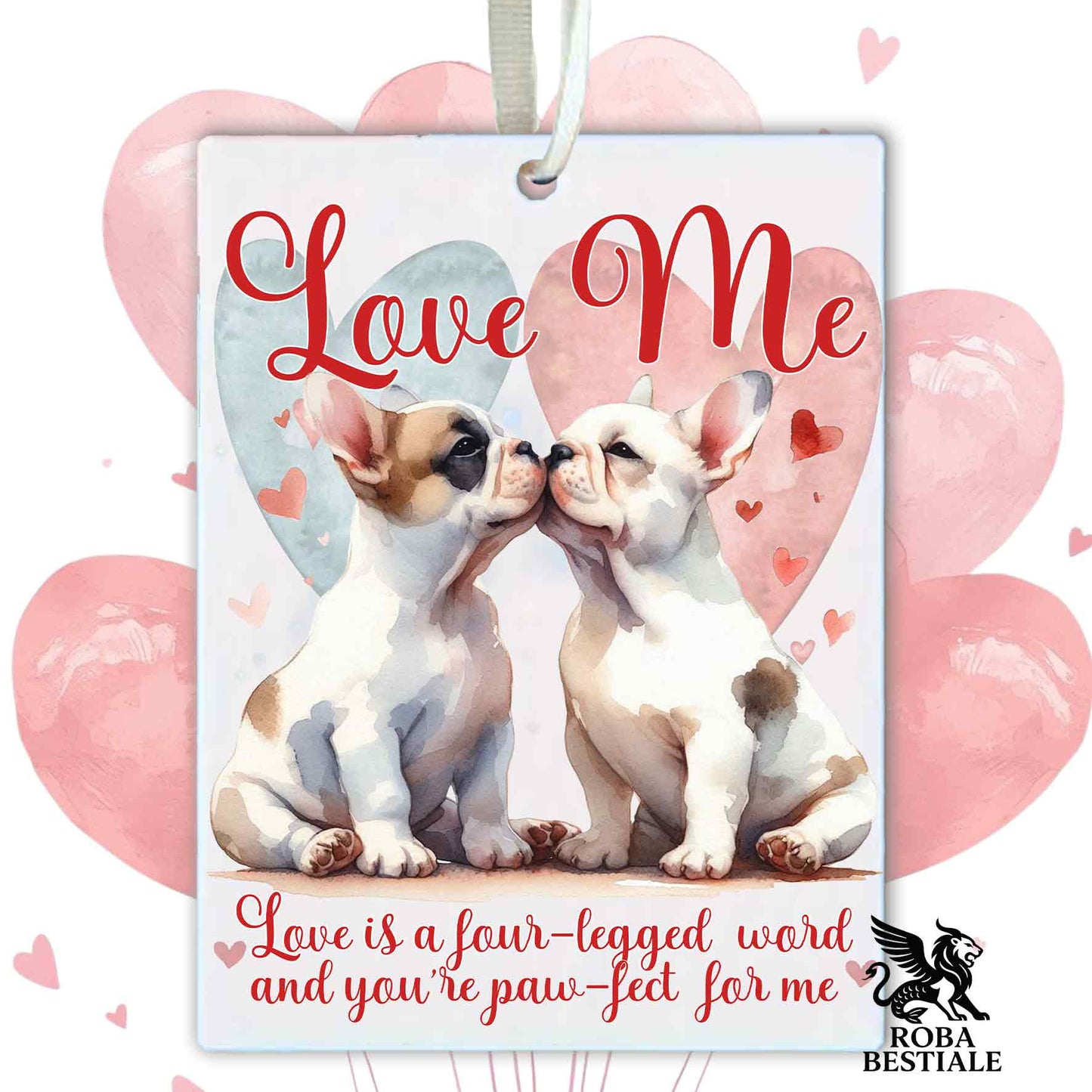Deodorante Auto LOVE ME - BOULEDOGUE FRANCAIS Bianco Fulvo - In Feltro, con cordino - 7,5 x 10 cm