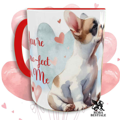 Tazza LOVE ME - BOULEDOGUE FRANCAIS Bianco Fulvo - In Ceramica, con dettagli Rossi - 330 ml