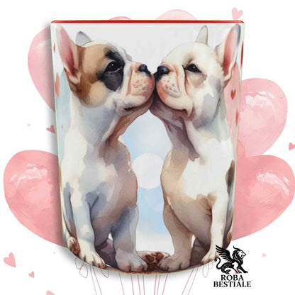 Tazza LOVE ME - BOULEDOGUE FRANCAIS Bianco Fulvo - In Ceramica, con dettagli Rossi - 330 ml