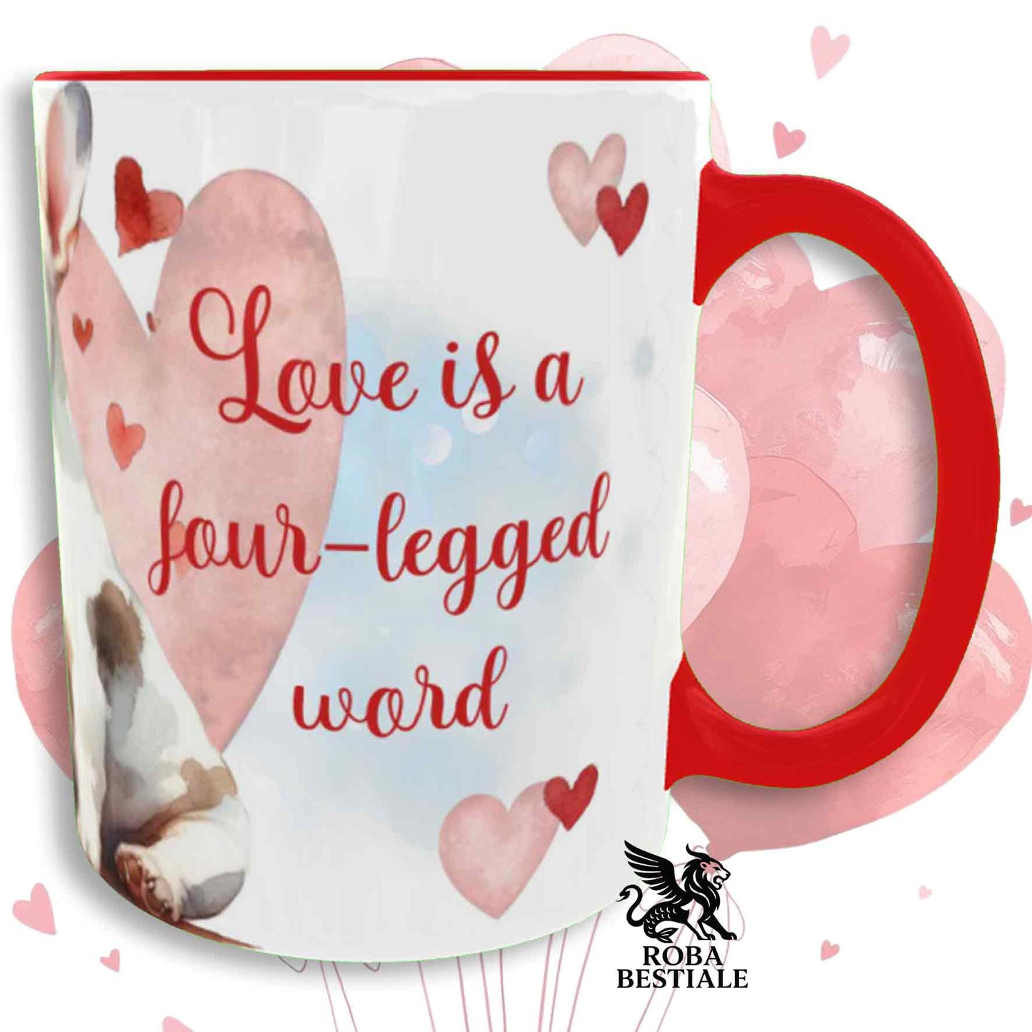 Tazza LOVE ME - BOULEDOGUE FRANCAIS Bianco Fulvo - In Ceramica, con dettagli Rossi - 330 ml