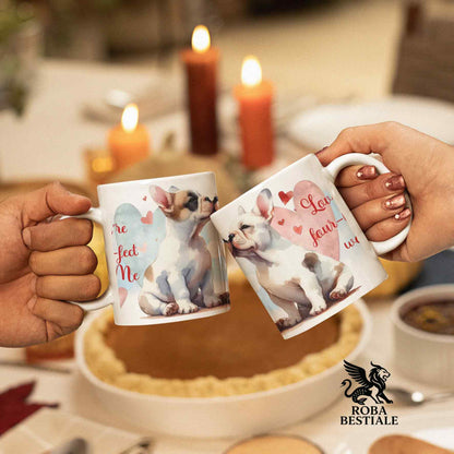 Tazza LOVE ME - BOULEDOGUE FRANCAIS Bianco Fulvo - In Ceramica, con dettagli Rossi - 330 ml