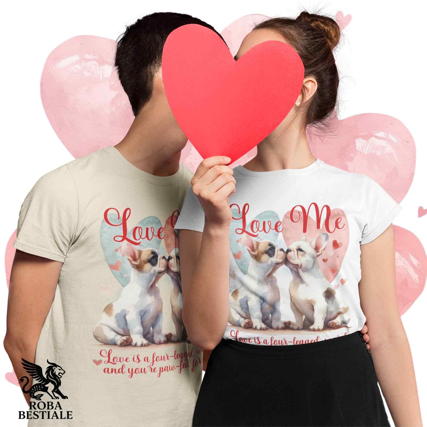 T-shirt LOVE ME - BOULEDOGUE FRANCAIS Bianco Fulvo - Bianca o Beige, Uomo o Donna - dalla XS alla 5XL