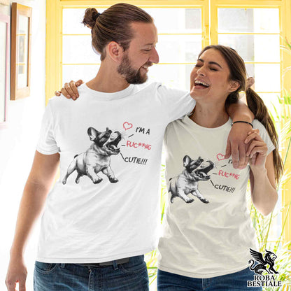 T-Shirt CUTIE - BOULEDOGUE FRANCESE Bianco Fulvo - Bianca o Beige, da Uomo o da Donna - dalla XS alla 5XL