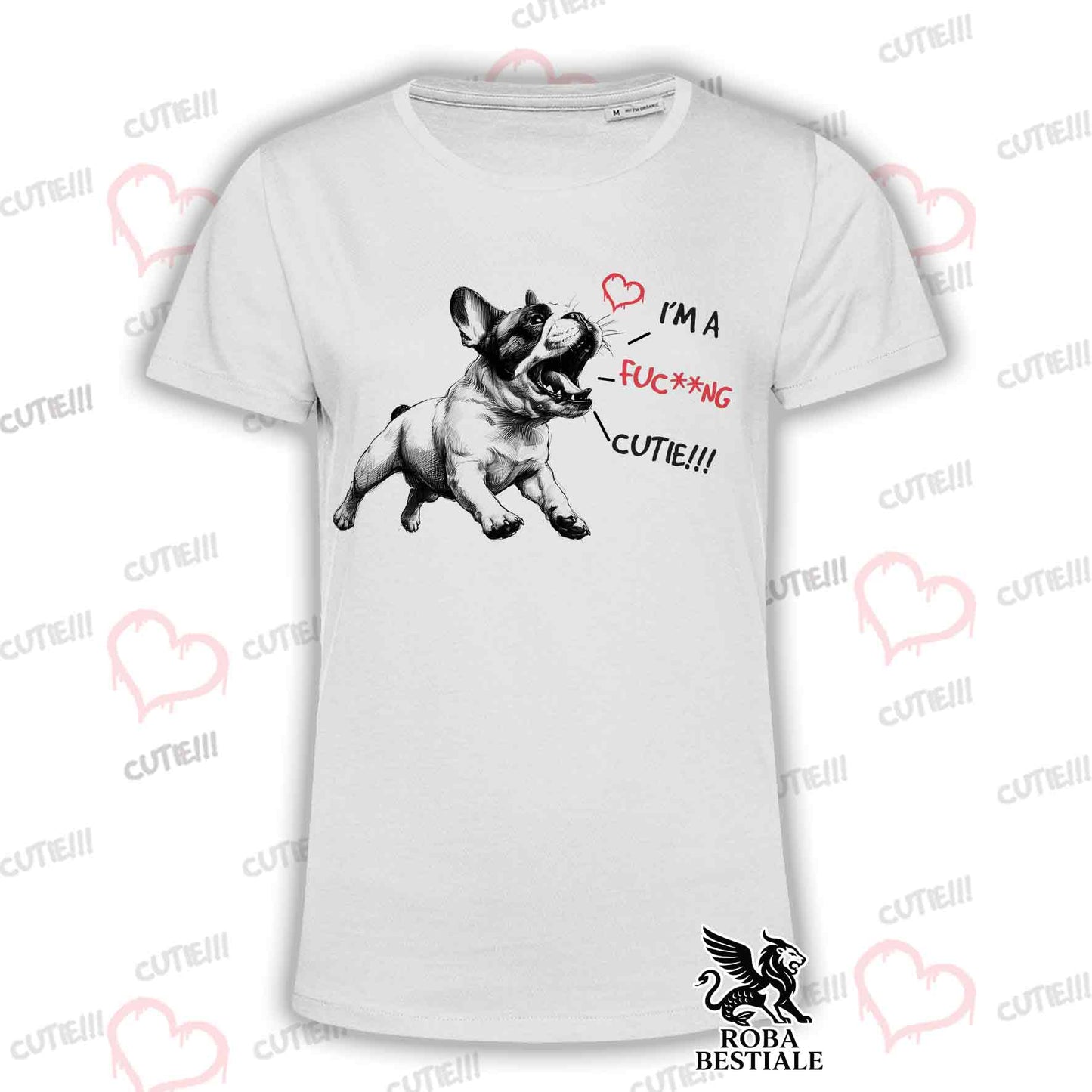 T-Shirt CUTIE - BOULEDOGUE FRANCESE Bianco Fulvo - Bianca o Beige, da Uomo o da Donna - dalla XS alla 5XL