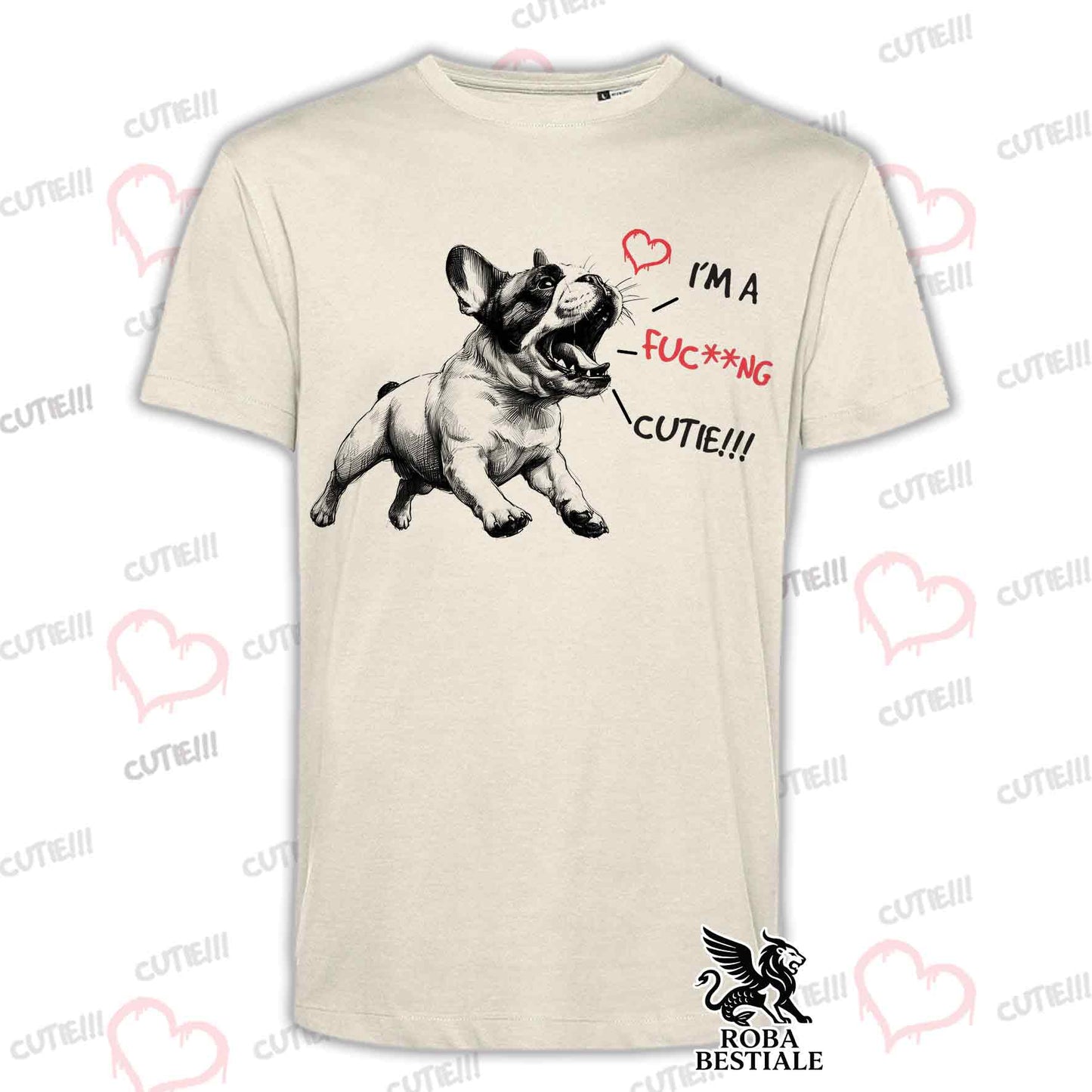 T-Shirt CUTIE - BOULEDOGUE FRANCESE Bianco Fulvo - Bianca o Beige, da Uomo o da Donna - dalla XS alla 5XL