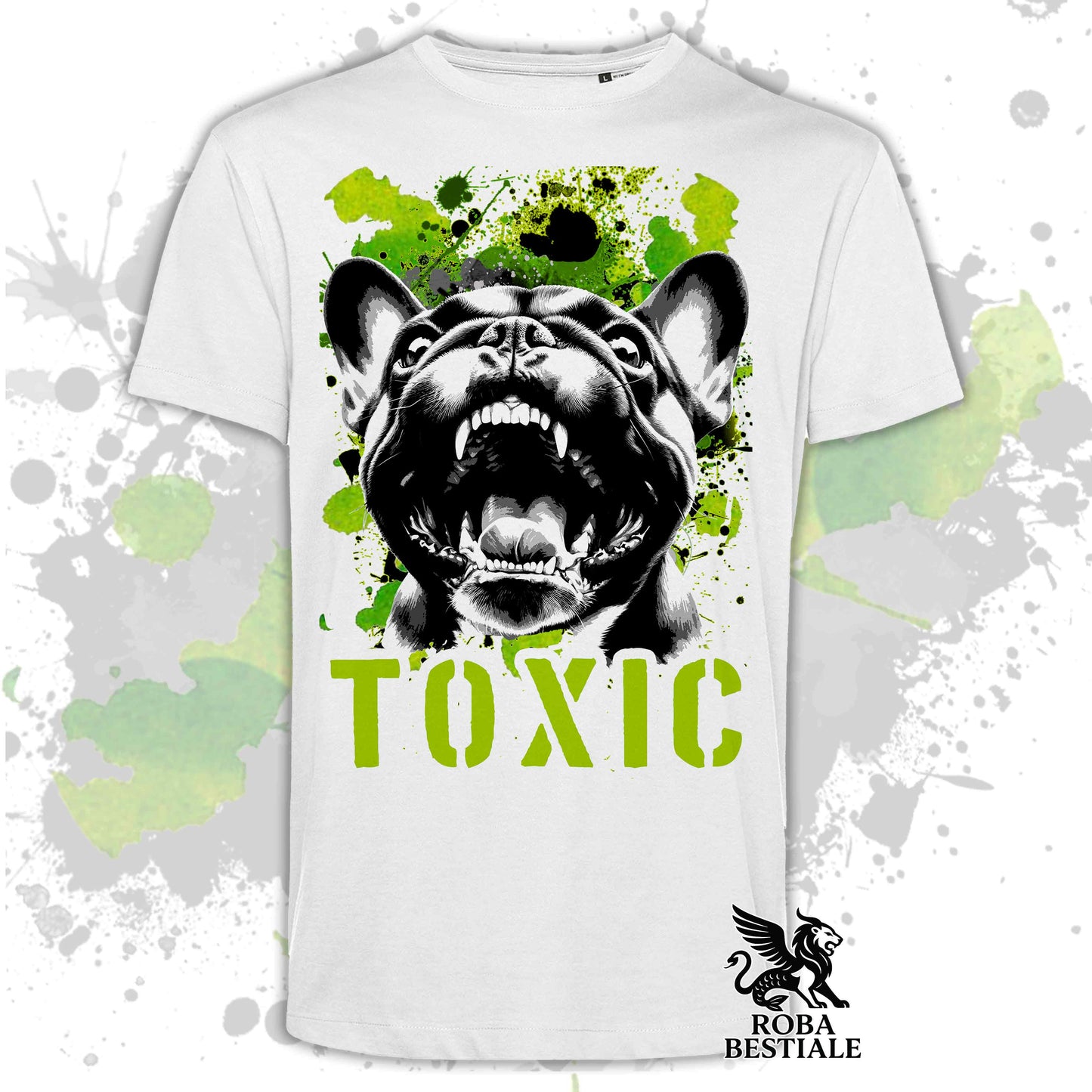 T-shirt TOXIC - Brindle FRENCH BULLDOG - White or Beige, for Men or Women - from XS to 5XL