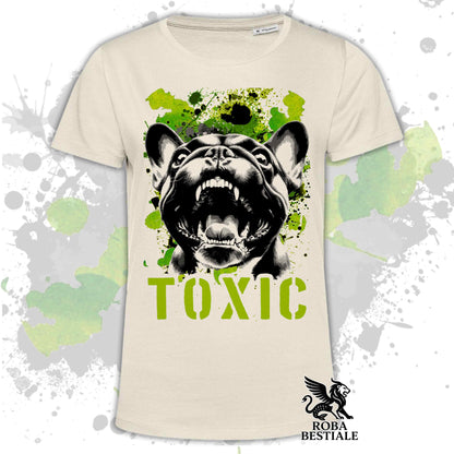 T-shirt TOXIC - Brindle FRENCH BULLDOG - White or Beige, for Men or Women - from XS to 5XL