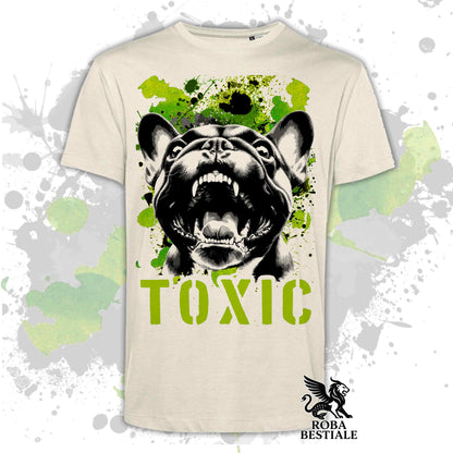 T-shirt TOXIC - Brindle FRENCH BULLDOG - White or Beige, for Men or Women - from XS to 5XL