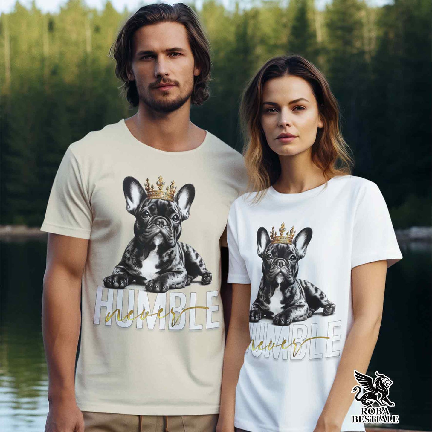 NEVER HUMBLE - BOULEDOGUE FRANCAIS Bringé T-Shirt - White, for Men or Women - XS to 5XL