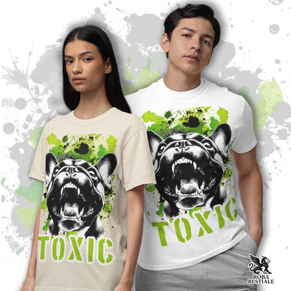 T-shirt TOXIC - Brindle FRENCH BULLDOG - White or Beige, for Men or Women - from XS to 5XL