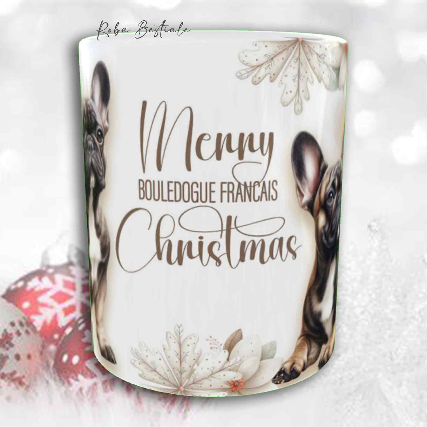 Tazza COZY WINTER - BOULEDOGUE FRANCAIS Bringé - In Ceramica, con manico color Oro - 330 ml