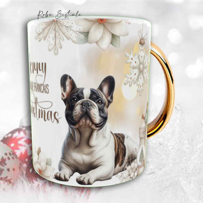Tazza COZY WINTER - BOULEDOGUE FRANCAIS Caille - In Ceramica, con manico color Oro - 330 ml