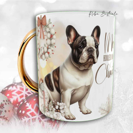 Tazza COZY WINTER - BOULEDOGUE FRANCAIS Caille - In Ceramica, con manico color Oro - 330 ml