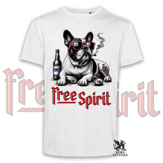 T-Shirt FREE SPIRIT - BOULEDOGUE FRANCAIS Caille - Bianca o Beige, da Uomo o da Donna - dalla XS alla 5XL