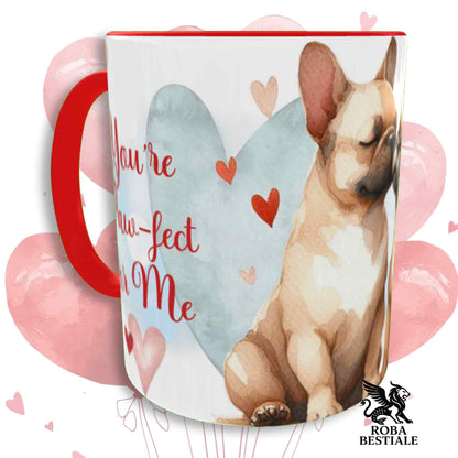 Tazza LOVE ME - BOULEDOGUE FRANCAIS Fulvo - In Ceramica, con dettagli Rossi - 330 ml