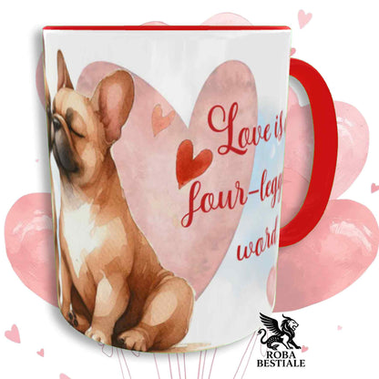 Tazza LOVE ME - BOULEDOGUE FRANCAIS Fulvo - In Ceramica, con dettagli Rossi - 330 ml