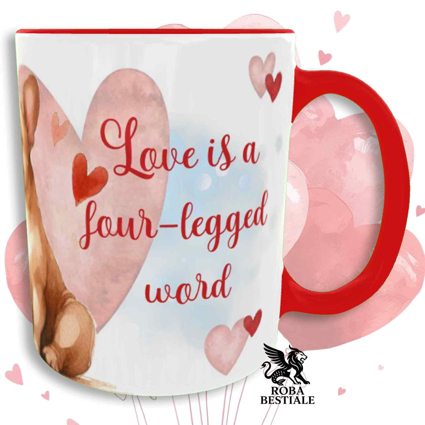 Tazza LOVE ME - BOULEDOGUE FRANCAIS Fulvo - In Ceramica, con dettagli Rossi - 330 ml