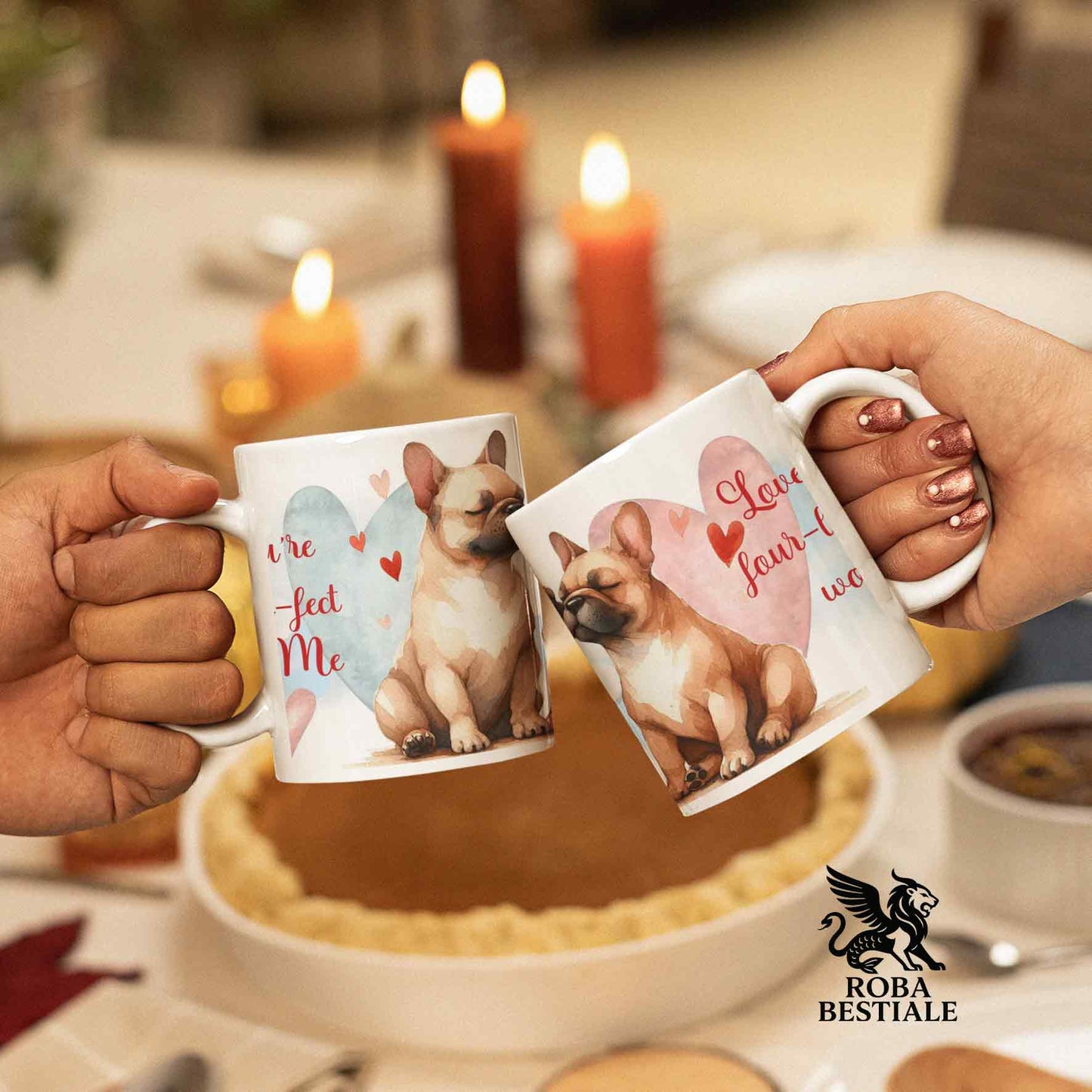 Tazza LOVE ME - BOULEDOGUE FRANCAIS Fulvo - In Ceramica, con dettagli Rossi - 330 ml