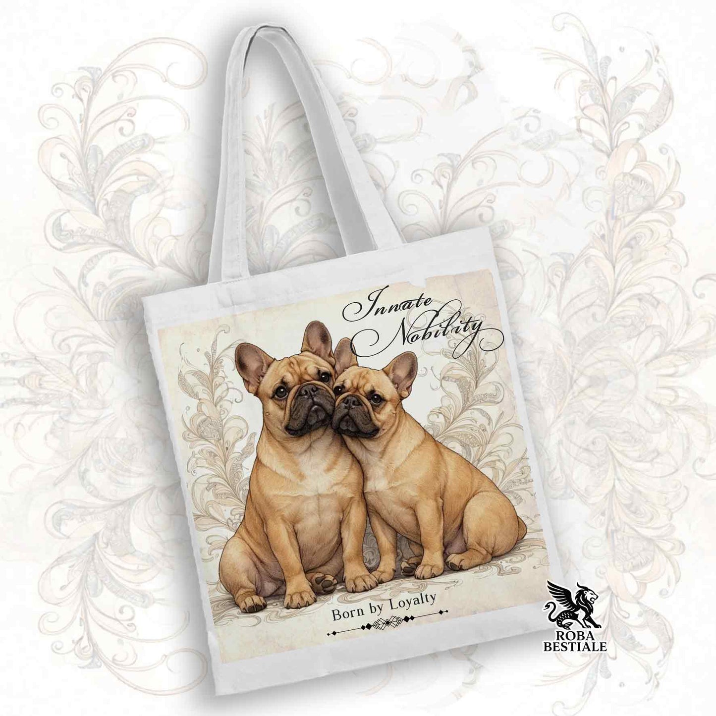 Tote Bag NOBILITY - BOULEDOGUE FRANCAIS Fulvo - 100% Cotone - Bianca o Beige