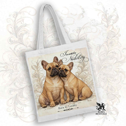 Tote Bag NOBILITY - BOULEDOGUE FRANCAIS Fulvo - 100% Cotone - Bianca o Beige