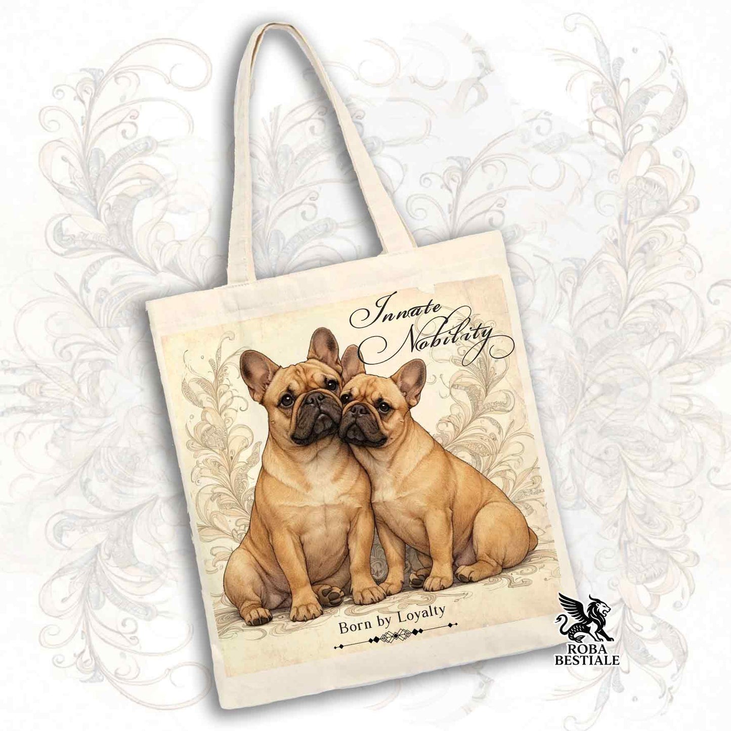 Tote Bag NOBILITY - BOULEDOGUE FRANCAIS Fulvo - 100% Cotone - Bianca o Beige