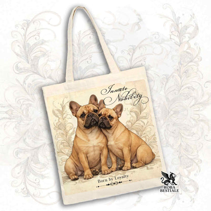 Tote Bag NOBILITY - BOULEDOGUE FRANCAIS Fulvo - 100% Cotone - Bianca o Beige