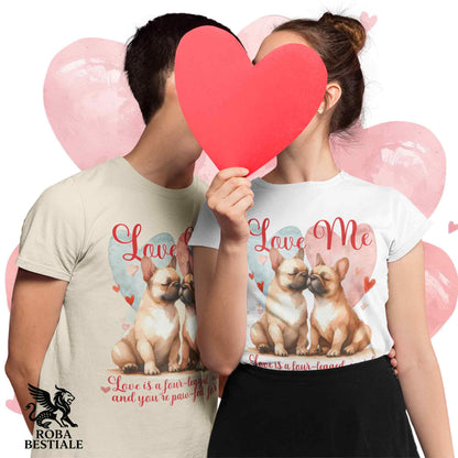 T-shirt LOVE ME - BOULEDOGUE FRANCAIS Fulvo - Bianca o Beige, Uomo o Donna - dalla XS alla 5XL