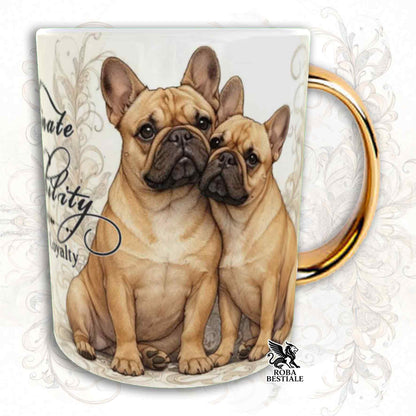 Tazza NOBILITY - BOULEDOGUE FRANCAIS Fulvo - Manico ORO - 330 ml - in Ceramica