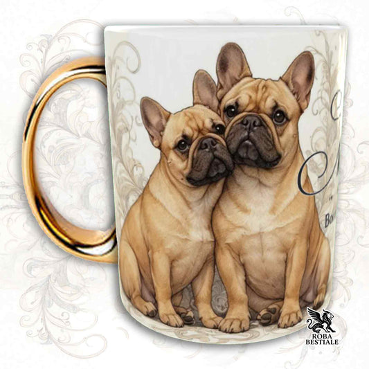 Tazza NOBILITY - BOULEDOGUE FRANCAIS Fulvo - Manico ORO - 330 ml - in Ceramica