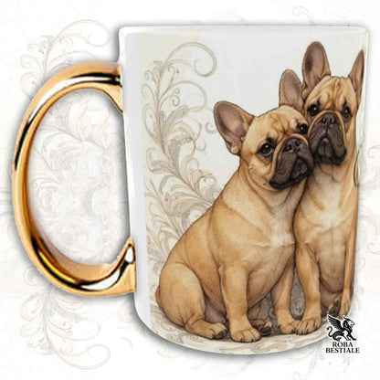 Tazza NOBILITY - BOULEDOGUE FRANCAIS Fulvo - Manico ORO - 330 ml - in Ceramica