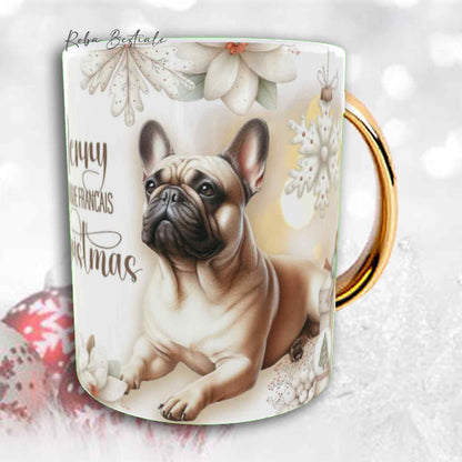 Tazza COZY WINTER - BOULEDOGUE FRANCAIS  Fulvo - In Ceramica, con manico color Oro - 330 ml