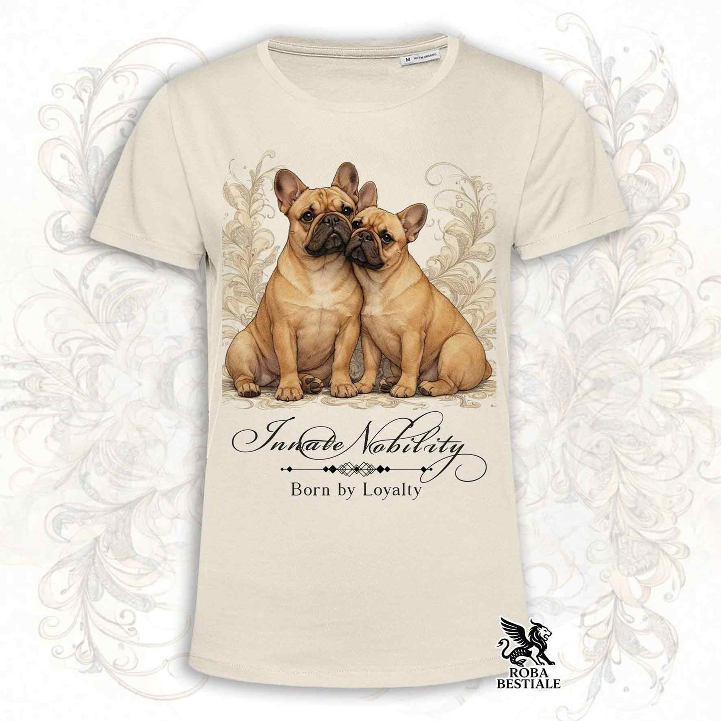 T-Shirt NOBILITY - BOULEDOGUE FRANCAIS Fulvo - Bianca o Beige, da Uomo o da Donna - dalla XS alla 5XL