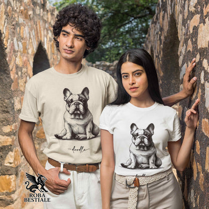 DOODLE T-Shirt - BOULEDOGUE FRANCAIS Caille - White, for Men or Women - XS to 5XL
