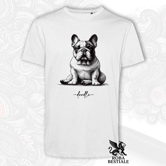 DOODLE T-Shirt - BOULEDOGUE FRANCAIS Caille - White, for Men or Women - XS to 5XL