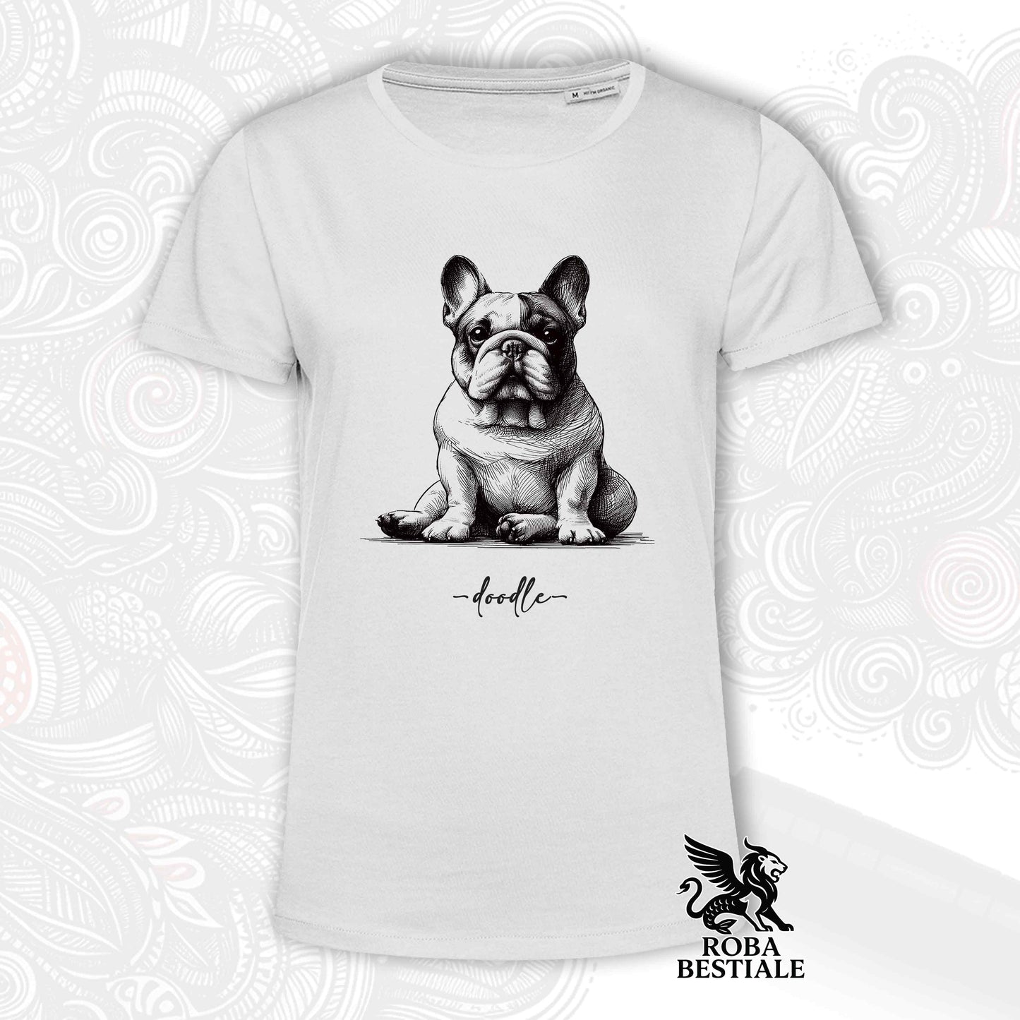 DOODLE T-Shirt - BOULEDOGUE FRANCAIS Caille - White, for Men or Women - XS to 5XL